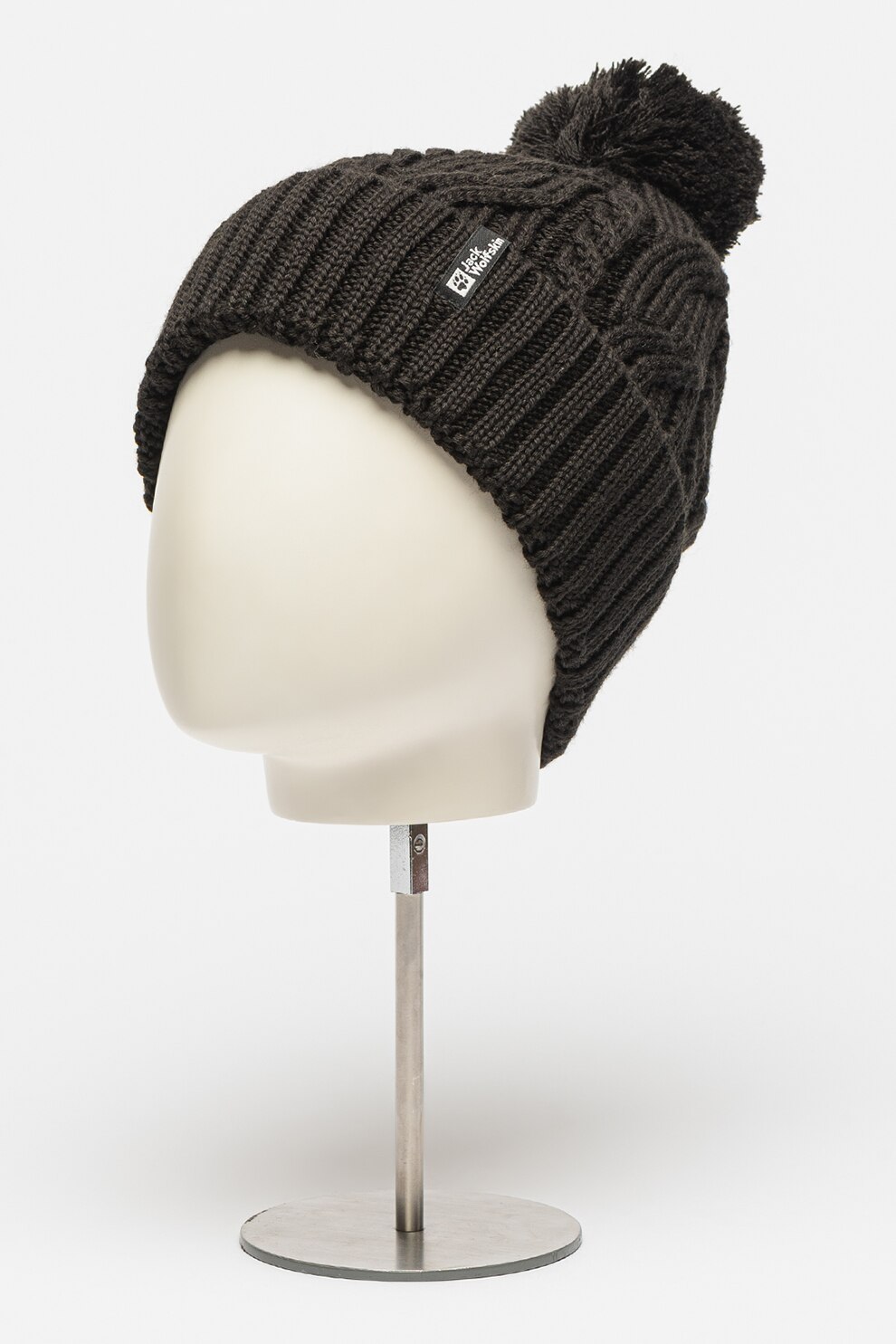 Jack Wolfskin, Caciula din amestec de lana cu ciucure si model torsade, Negru