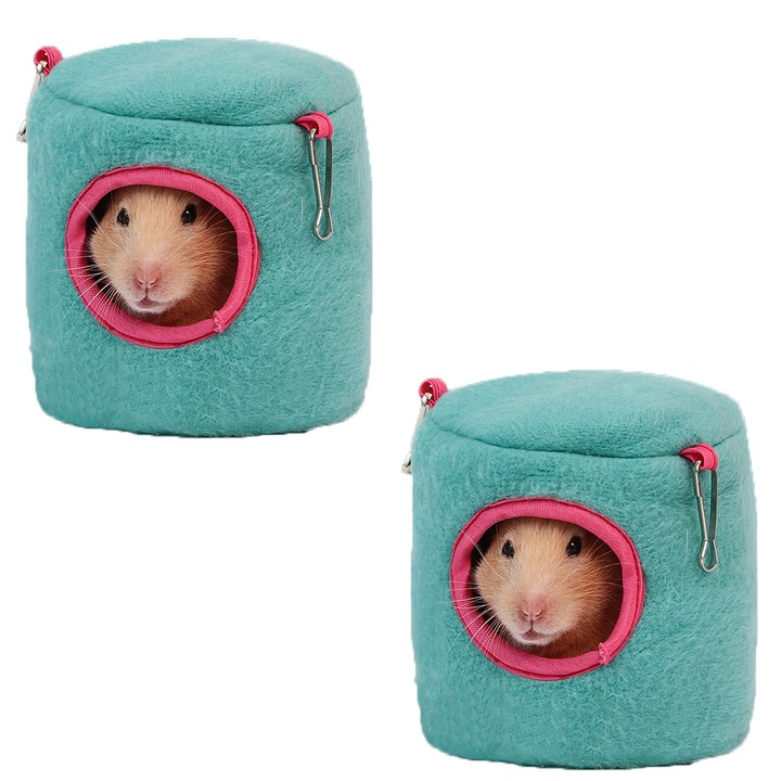Set 2 casute pentru hamsteri, Cozevdnt, 11 x 10 cm, Albastru verzui, M