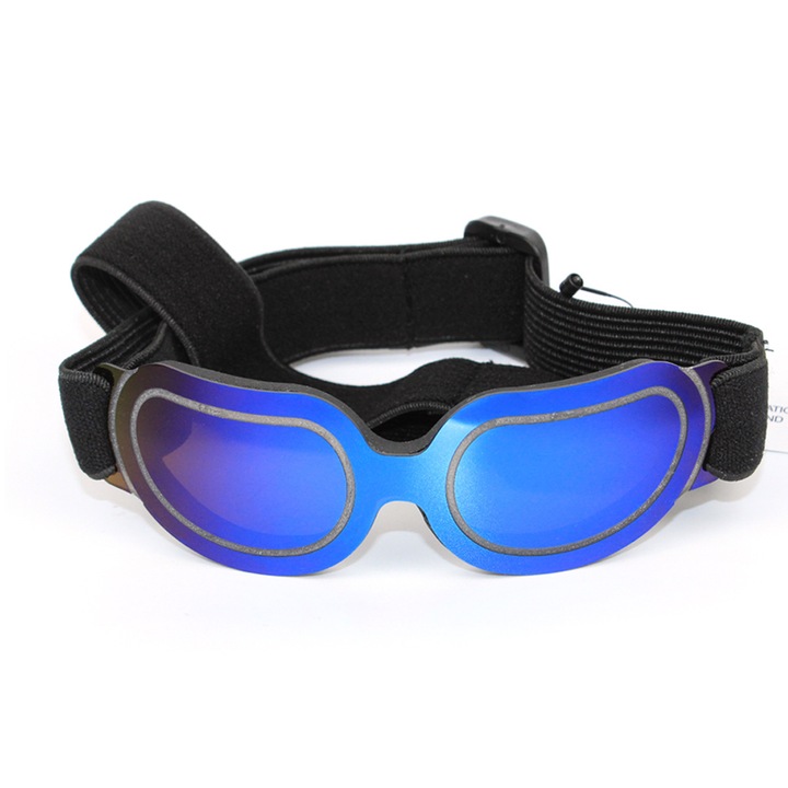 Ochelari de soare pentru caini mici, ochelari de protectie UV, rezistenti la zapada si vant, cu curele flexibile, albastri