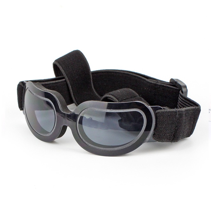 Ochelari de soare pentru caini mici, ochelari de protectie UV, rezistenti la zapada si vant, cu curele flexibile, negri