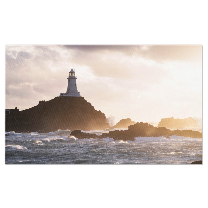 Tablou Canvas La Corbiere Lighthouse - Peisaj Marin cu Stanci si Ceata 40x25CM