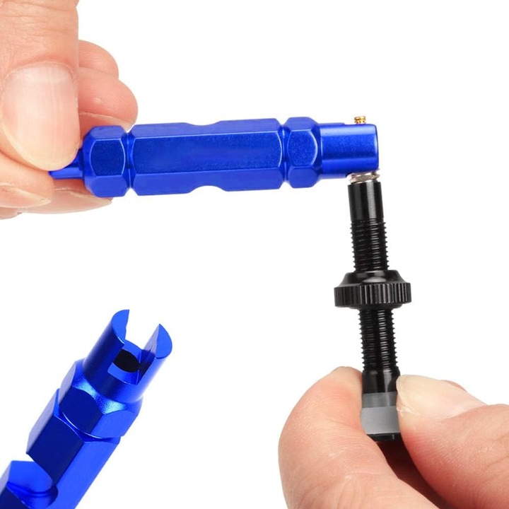 Set 2 unelte de eliminare a valvei, unelte universale din aliaj de aluminiu, pentru valve Schrader, culoare albastra