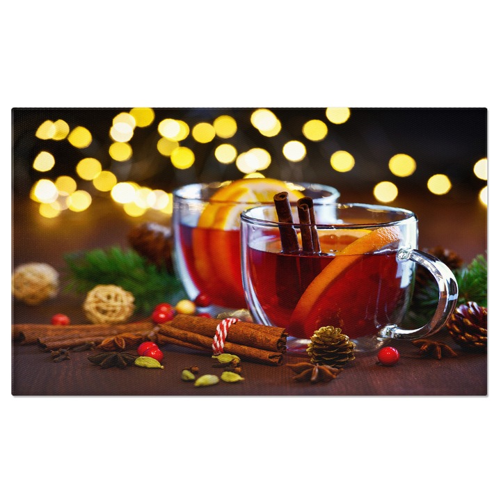 Tablou Canvas cu Vin Fiert la Targul de Craciun - Deliciu inaltator in Serile Reci 70x50CM