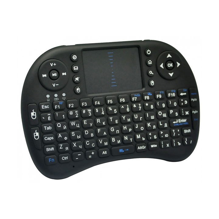 Mini Tastatura Rii I8 H0305 QWERTY Keyboard 2.4G Wireless cu mouse touchpad de culoare neagra pentru dispozitive Android Smart TV BOX Mini PC Media box si calculator / laptop