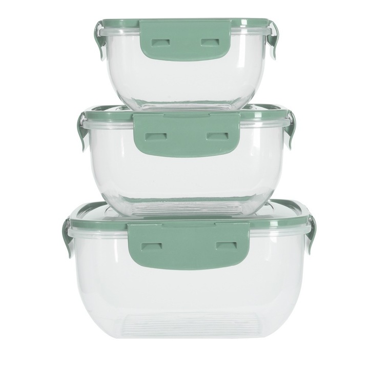 Set 3 caserole Alberta, plastic, turcoaz, 500, 900, 1500 ml