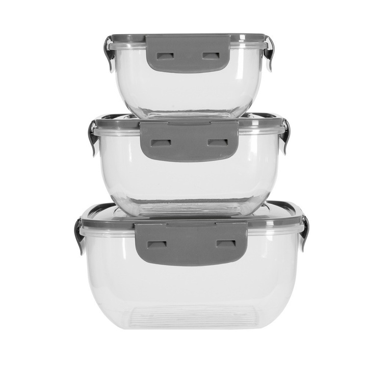 Set 3 caserole Alberta, plastic, gri, 500, 900, 1500 ml