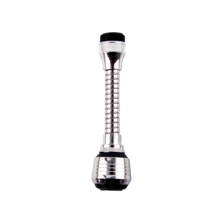 Racord prelungitor flexibil la 360, material otel inoxidabil, dimensiune 16 cm, 2 tipuri de presiune, utlizare baie si bucatarie, culoare argintiu cromat