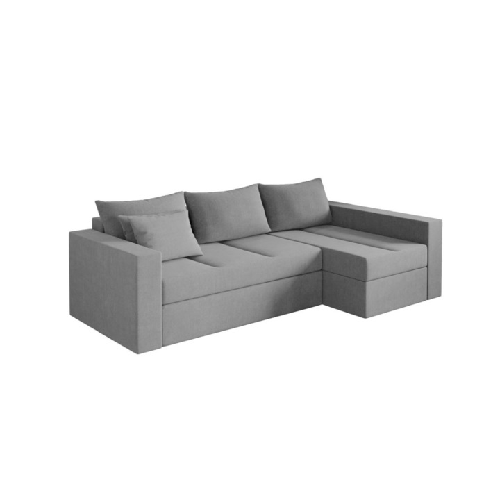 Coltar Cargo, extensibil, cu lada depozitare, stofa, 248 x 137 x 85 cm, Gri Deschis