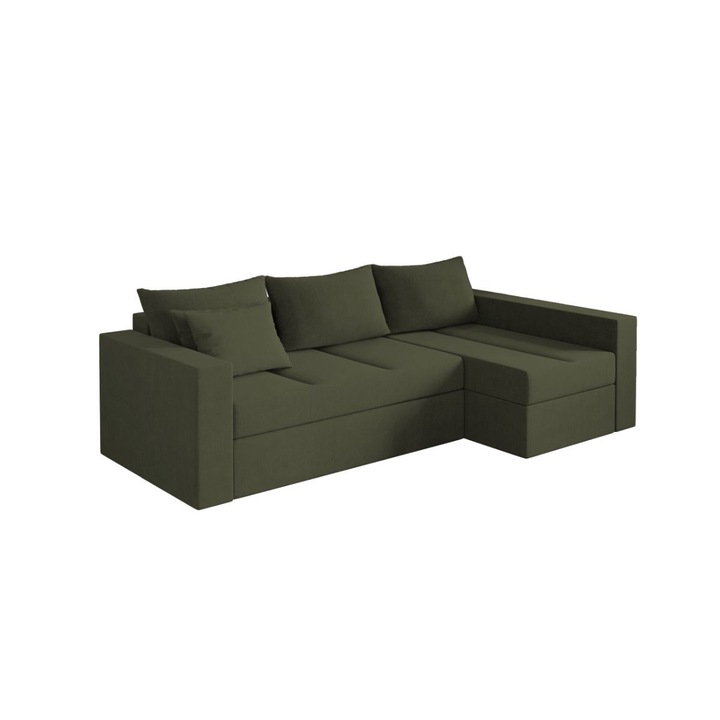 Coltar Cargo, extensibil, cu lada depozitare, stofa, 248 x 137 x 85 cm, Verde
