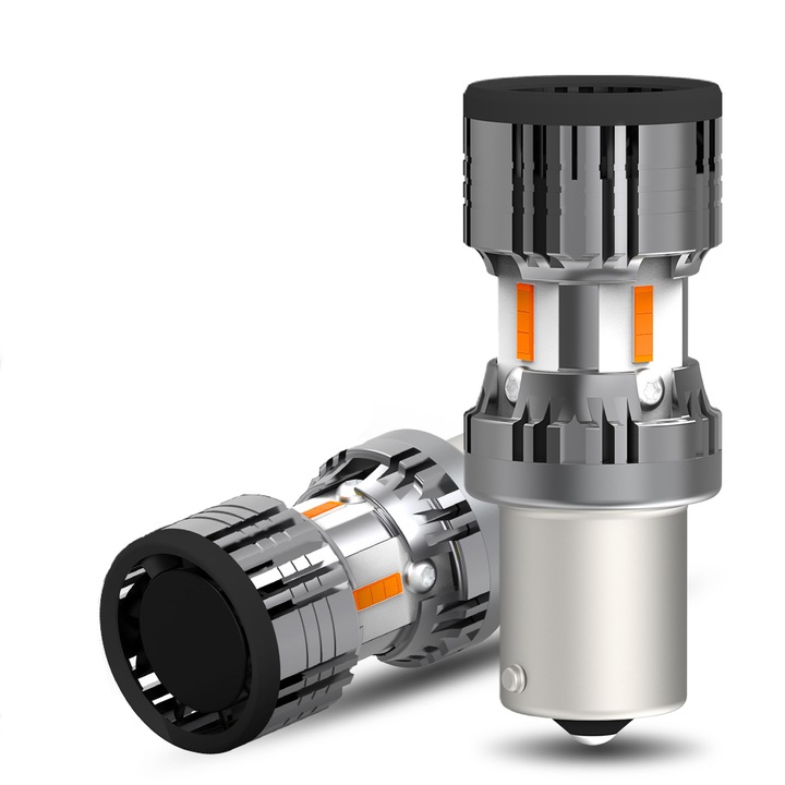 Комплект от 2 LED крушки Auxito® Canbus PY21W Ba15s 1156, Сигнални, Оранжеви с офсетни щифтове