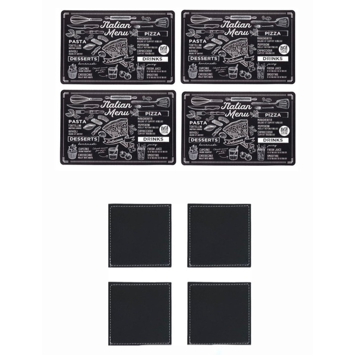 Set 8 suporturi pentru farfurii si pahare, negru