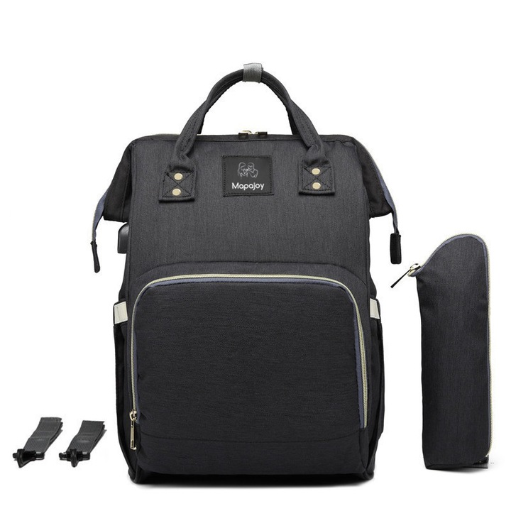 Geanta tip Rucsac si accesorii, Mapajoy, Pentru mamici, Atasabila la carucior, Multifunctionala, Negru, 42 x 27 x 18 cm