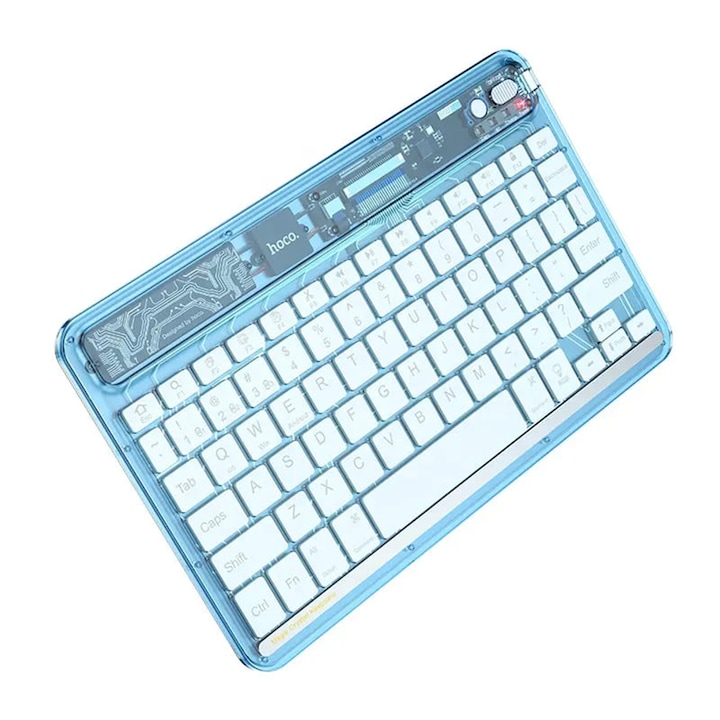Tastatura transparenta discovery edition, iluminata LED, wireless, Bluetooth, 500 mAh, Albastru deschis