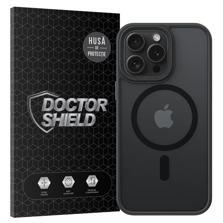 Husa de Protectie, Compatibila Apple iPhone 15 Pro Max, Doctor Shield Fantom, MagSafe - Negru