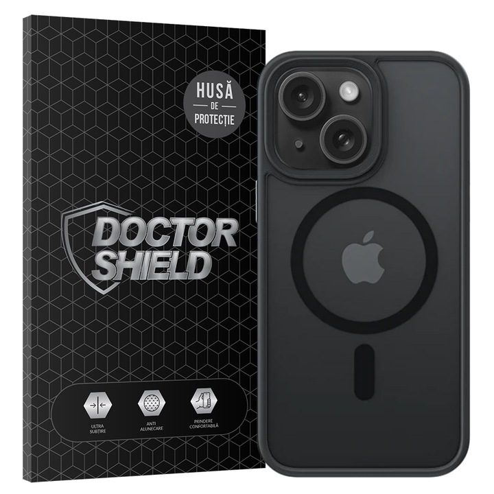 Husa de Protectie, Compatibila Apple iPhone 15 Plus, Doctor Shield Fantom, MagSafe - Negru