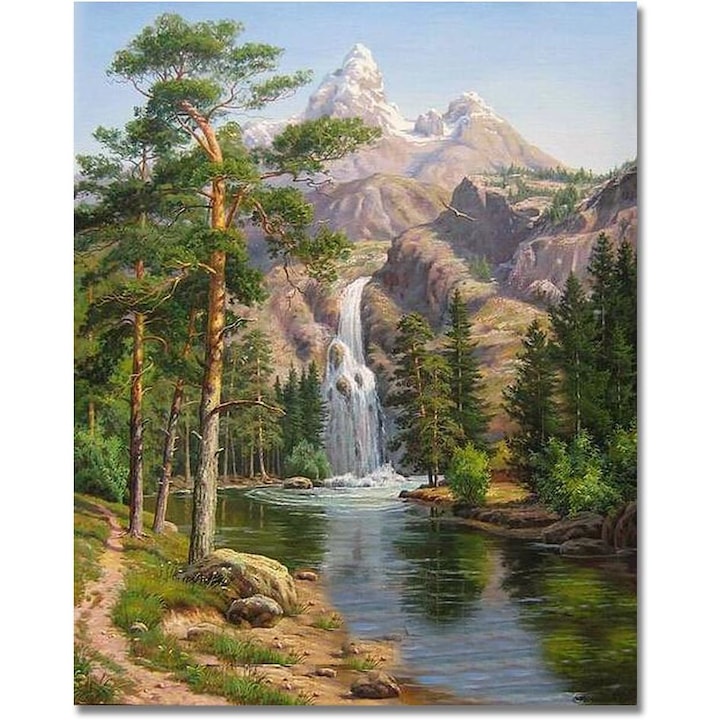 Картина за рисуване по номера, JeiibrZui, Без рамка, Водопад, 40x50cm, Многоцветен