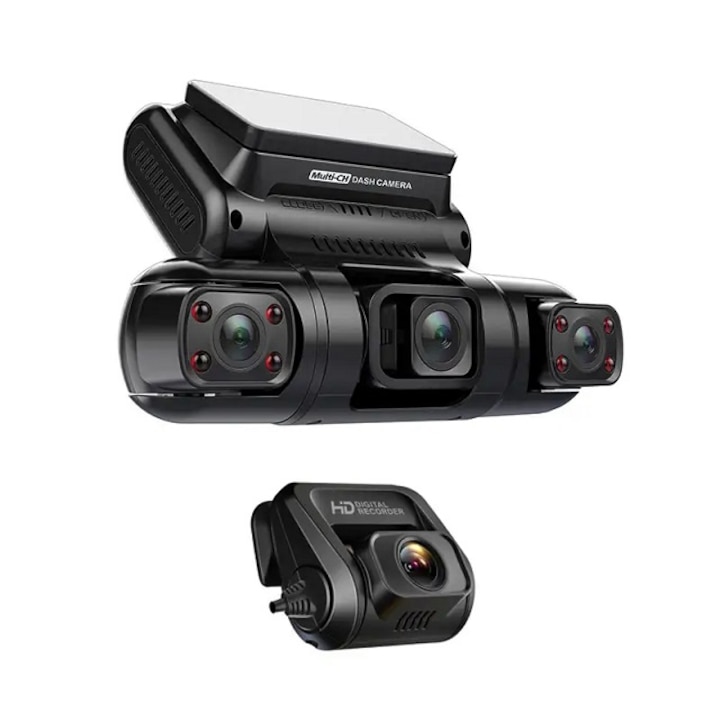 4-канална DVR камера за кола ATOMKIT, 2k предна камера, 1080p x 3, Вграден GPS, Широкоъгълна 170 градуса, 3-инчов LCD екран, Loop функция, Вграден G сензор, Черен