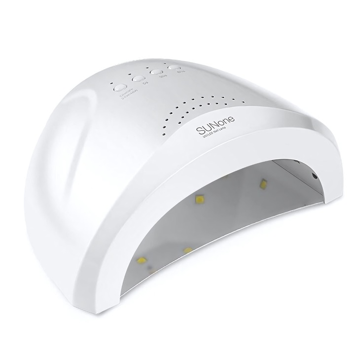 Lampa UV/LED pentru unghii, ATOMKIT, doua moduri de putere 24/48W, timer 5-30-60s, pornire automata, 20 x 15.7 x 9cm, Alb