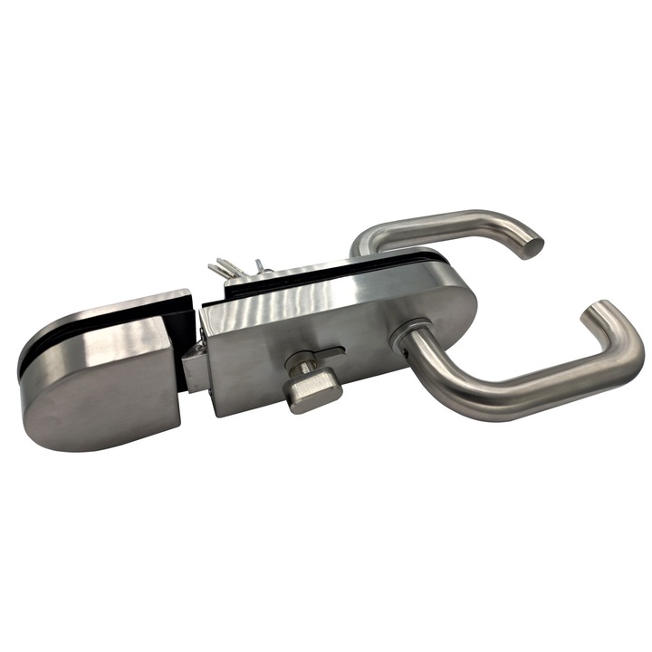 Set incuietoare pentru usa cu toc, cheie-buton + contraplaca sticla, KOR-012S-1, satinat