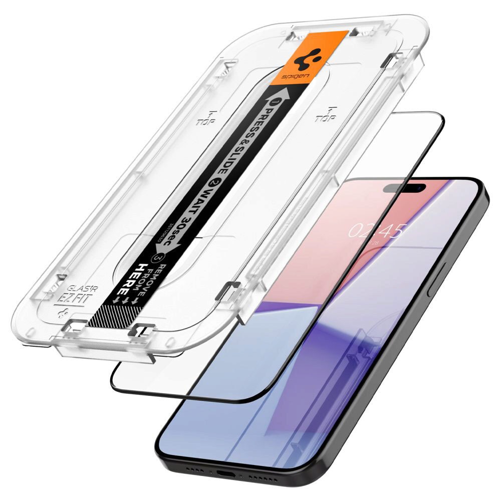 Set 2 folii sticla cu sistem de montare Spigen GLAStR EZ FIT compatibil cu iPhone 15 Pro Black