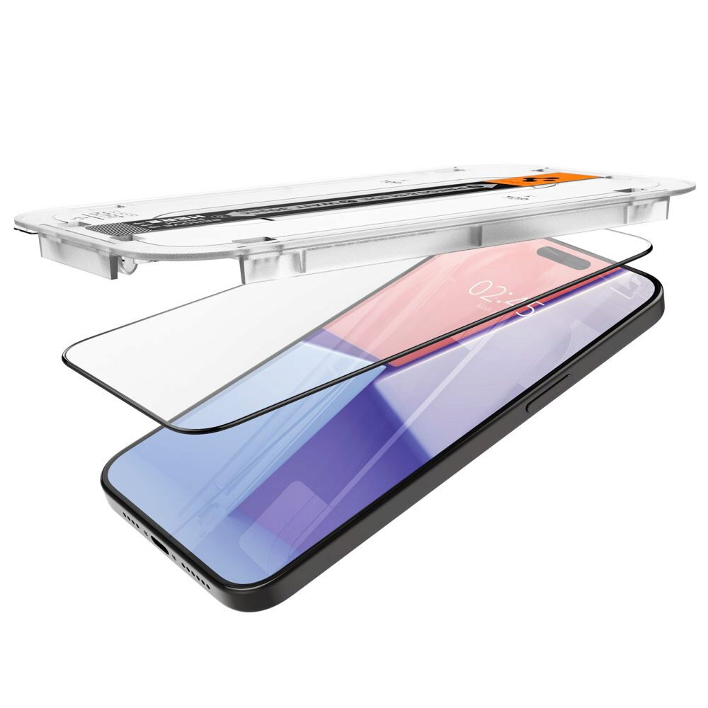 Set 2 folii sticla cu sistem de montare Spigen GLAStR EZ FIT compatibil cu iPhone 15 Pro Black