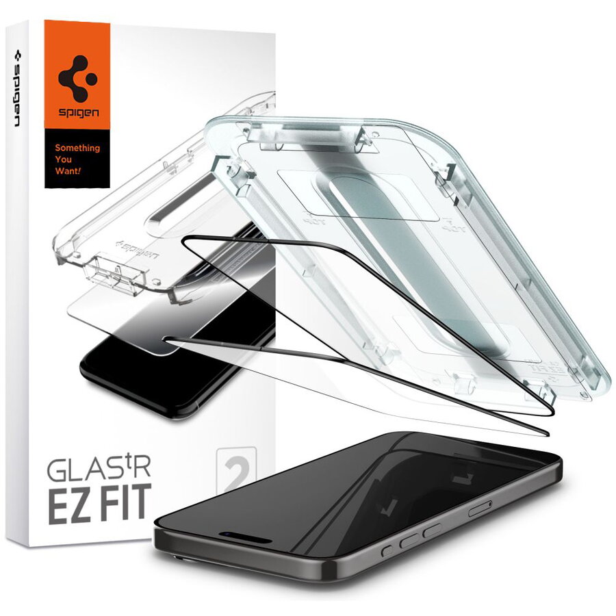 Folie pentru iPhone 15 Pro Max (set 2) - Spigen Glas.tR EZ FIT - Black