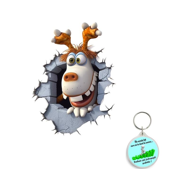 Sticker decorativ pentru perete, auto si geam, Crapatura: monstru animat haios model 11, autocolant, 50 cm