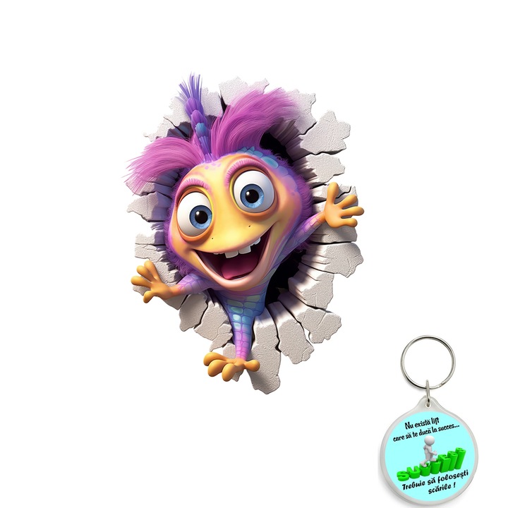 Sticker decorativ pentru perete, auto si geam, Crapatura: monstru animat haios model 10, autocolant, 40 cm