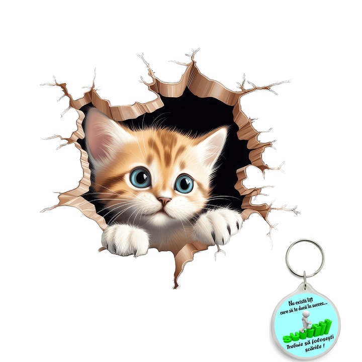 Sticker decorativ pentru perete, auto si geam, Crapatura: pisica model 8, autocolant, 15 cm