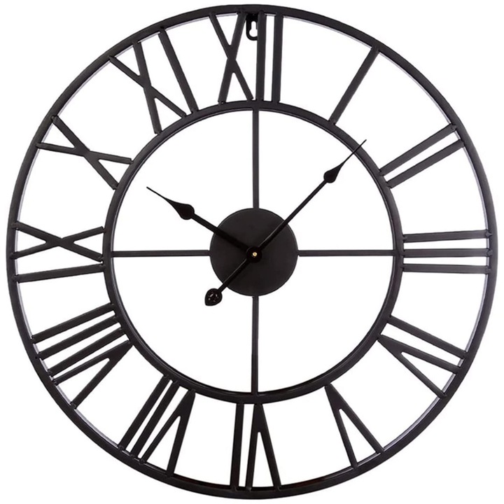 Ceas decorativ, AMRINUGL, Metal, Design clasic cu cifre romane, 40 cm, Negru