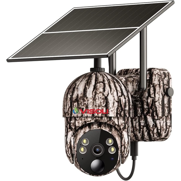 Camera de supraveghere Sim 4G Visoli® VS-ST22-4G, 4MP 2K, De Vanatoare / Trail Camera, Cu Panou solar, Rotire din aplicatie, rezistenta la apa