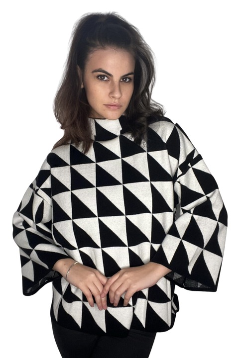 Pulover dama, Adorra, Alb, Negru, Alb/Negru