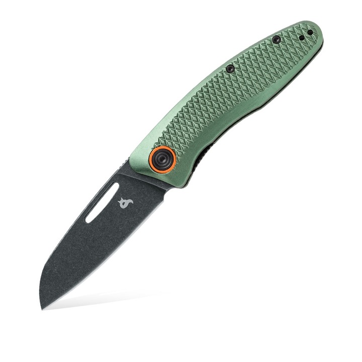 Cutit pliabil, Fox Knives, Lama D2 black stonewash, Maner aluminiu, Verde, 80mm