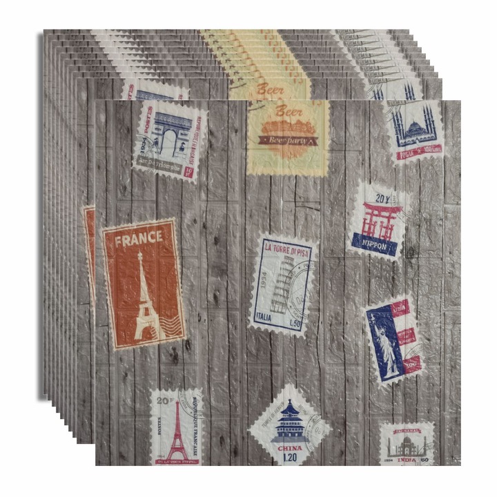 Комплект от 10 самозалепващи се 3D тапети, модерен дизайн, лесни за почистване, 70x77 см, Naimeed D5554