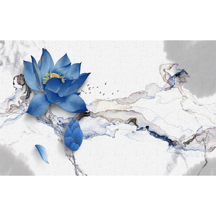 Fototapet fara imbinari H225cmxL360cm Marble Blue Flower