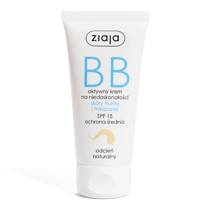 BB активен крем за мазна и смесена несъвършенства на кожата, Ziaja, естествен нюанс, 50 мл