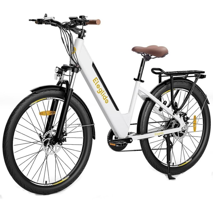 Bicicleta electrica, Eleglide T2(2025) Step-Thru City E-Bike, roti de 27,5 inch, Trekking, pentru naveta, cu baterie detasabila de 36 V 12,5 Ah, afisaj LCD, Schimbator Shimano 7 viteze pentru adulti, Culoare Alb