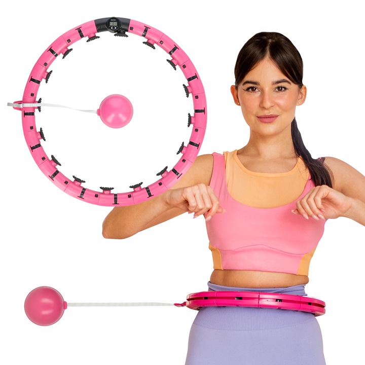 Фитнес обръч, за тренировка Hula Hoop, С Тежести И Брояч, FH07 Розов