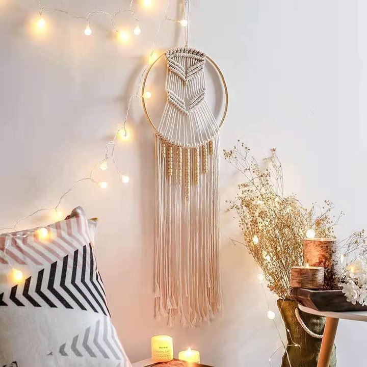 Decoratiune perete macrame, suport visuri, multicolor, 30x50cm