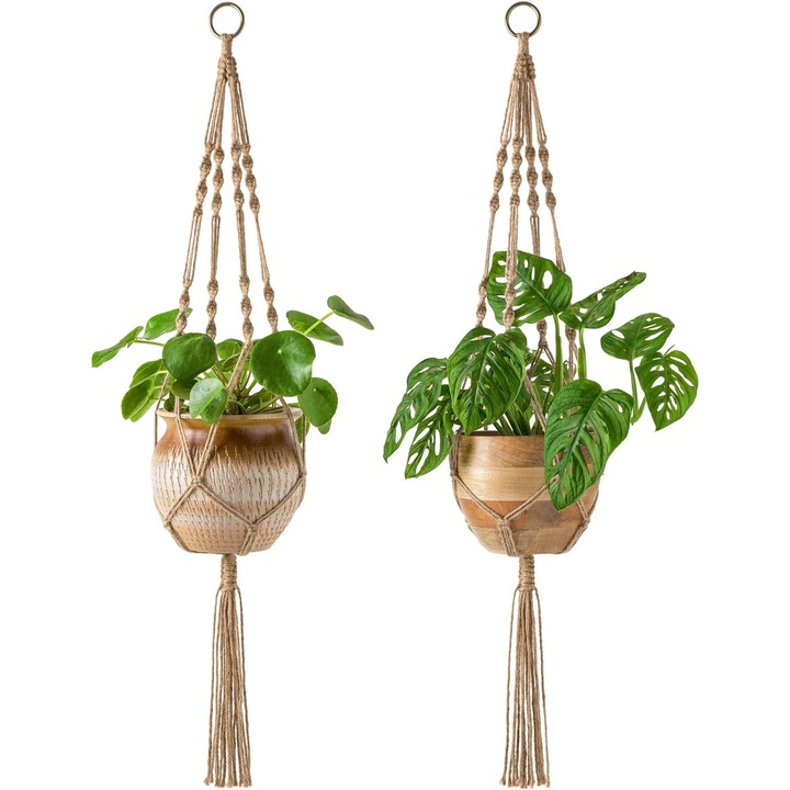 Set 2 Suporturi Agatatoare pentru Flori, Bej, Bumbac si In, 110 cm