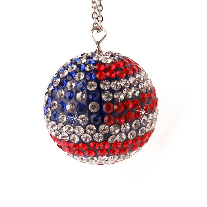 Dekoratív visszapillantó tükör medál, kristály strasszokkal, többszínű, 45cm-es rozsdamentes acél lánc