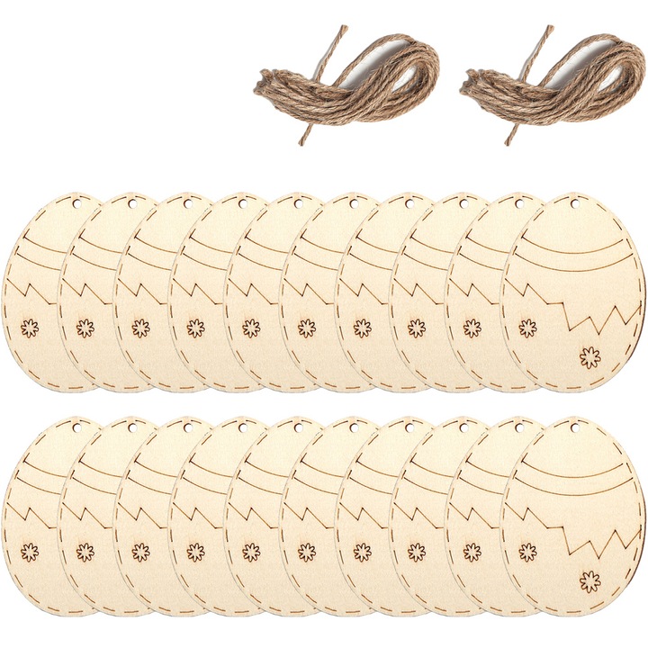 Set 20 ornamente de Paste din lemn, nefinisate, cu gauri pentru agatat
