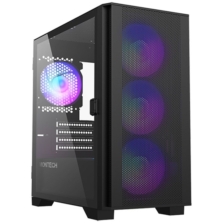Компютърна кутия Montech AIR 100 ARGB, Без захранващ блок, Черен, Мрежа, Закалено стъкло