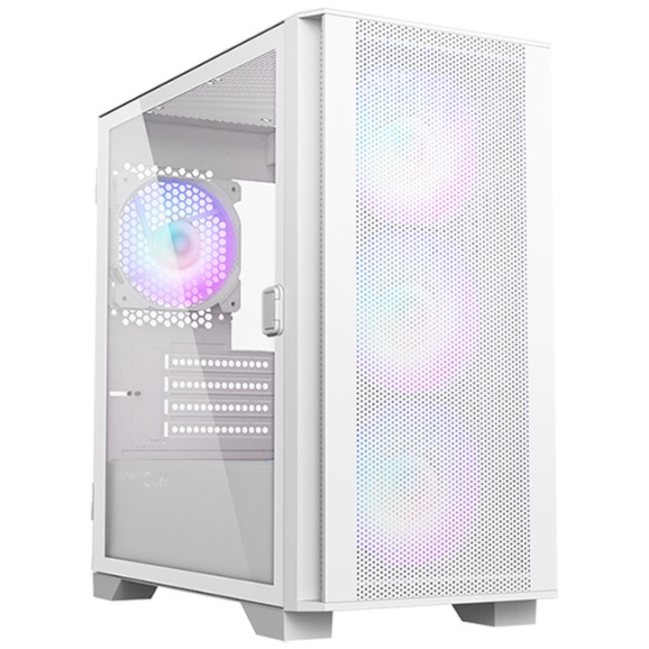Компютърна кутия Montech AIR 100 ARGB, Без захранващ блок, Бял, Мрежа, Закалено стъкло