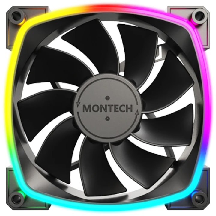Вентилатор Montech RX120, PWM, Черен, ARGB, Обърнати перки, 120 мм