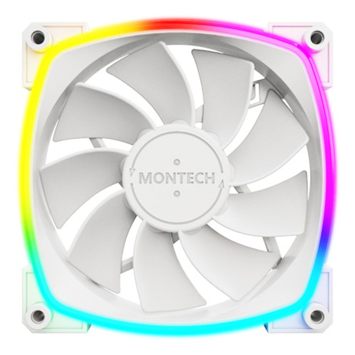 Вентилатор Montech RX120, PWM, Бял, ARGB, Обърнати перки, 120 мм
