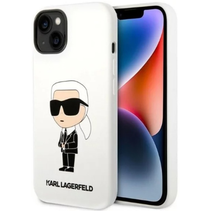 Защитен калъф Karl Lagerfeld Liquid Silicone Ikonik NFT за iPhone 14 Plus, Бял
