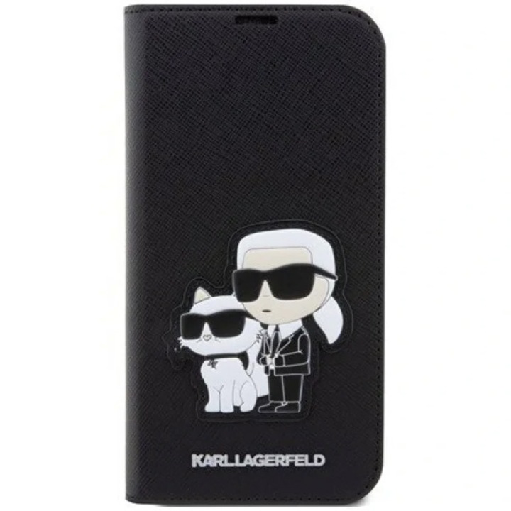 Husa de protectie Karl Lagerfeld Saffiano Karl and Choupette NFT Book pentru iPhone 13 Pro Max, Negru