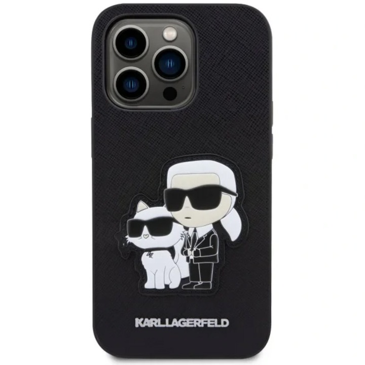 Калъф Karl Lagerfeld Saffiano Karl and Choupette NFT, За iPhone 14 Pro, Черен