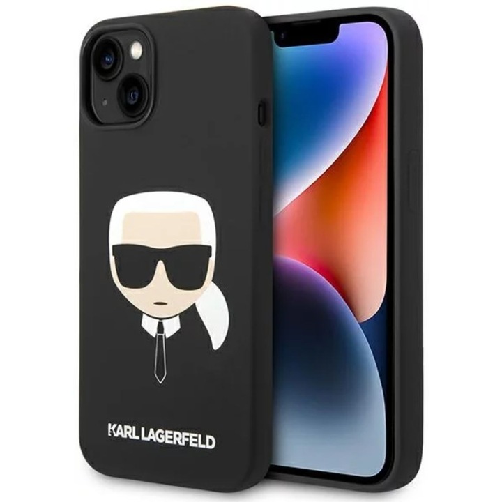 Защитен калъф Karl Lagerfeld Liquid Silicone Karl Head MagSafe Compatible за iPhone 14 Plus, черен